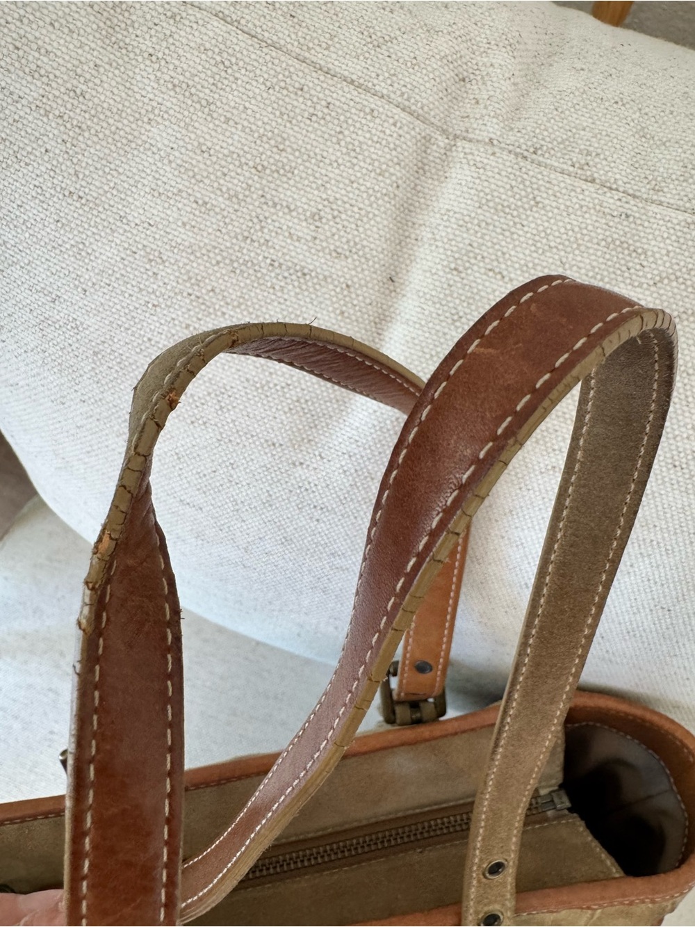 Vintage Coach Y2K Tan Brown Suede Leather Trim Tote Shoulder Bag Purse #F10410 - Picture 14 of 17